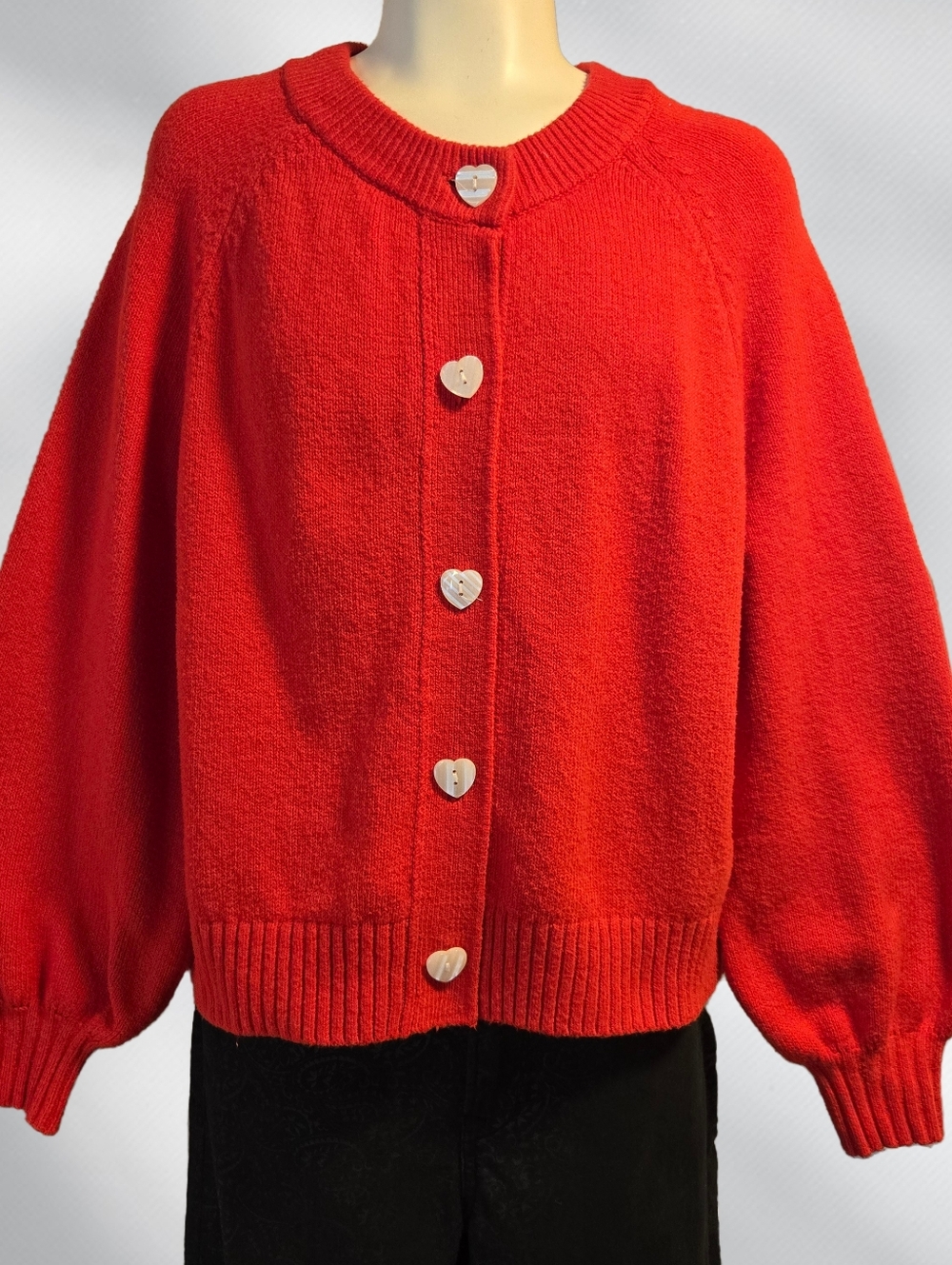 Old Navy Red Cardigan Heart Buttons‎ Bell Sleeve Cozy Knit Size Small